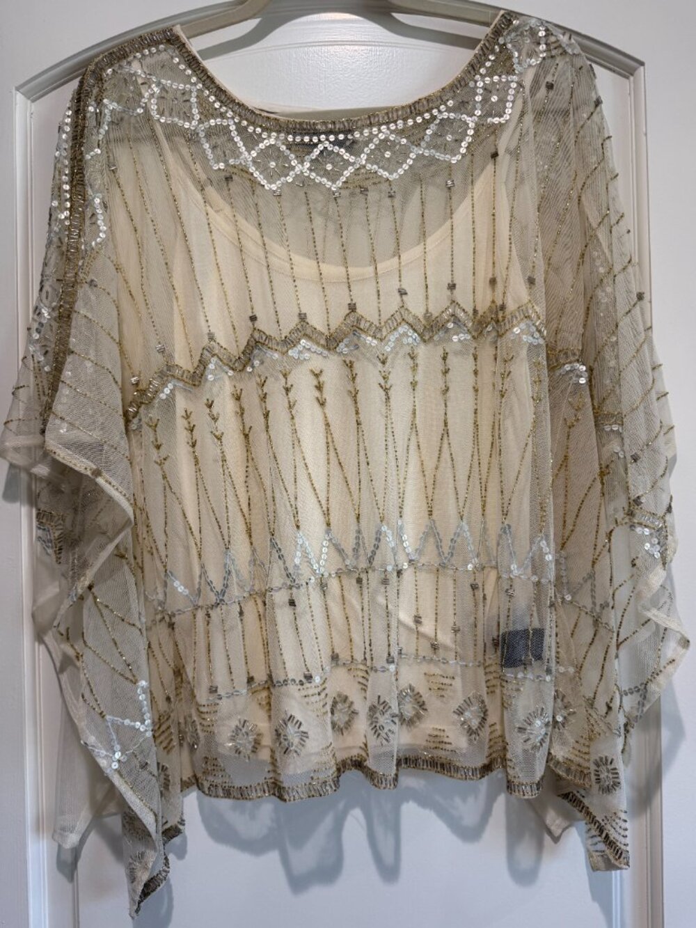 PJK Patterson J. Kincaid Beaded Art Deco Gatsby Mesh Poncho Top - M